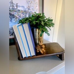 Vintage Handcrafted Wood Slanted Tabletop Book Shelf Albums DVDs CDs Ledge